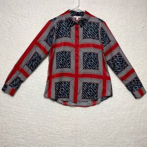 Tommy Hilfiger Women’s Scarf Print Satin Shirt Blouse Blue Red Size Small NWT